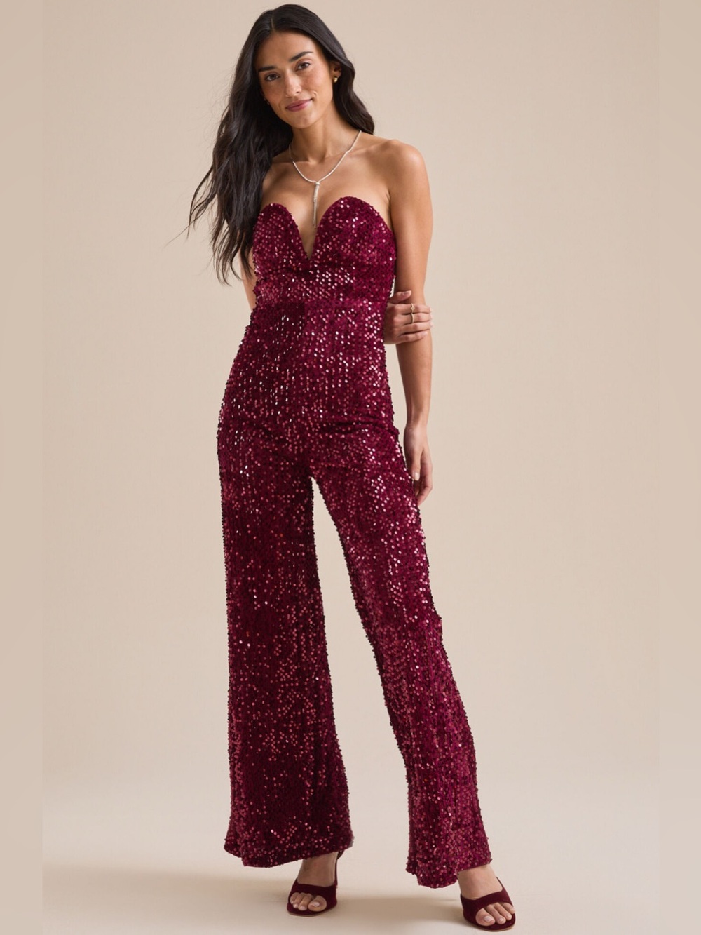Altar'd State Raina Sequin Jumpsuit Burgundy NWT SIZE M